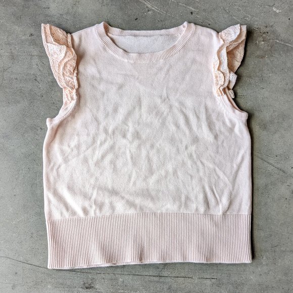 LOFT Pastel Pink Eyelet Ruffle Sleeve Knit Top - Picture 2 of 9